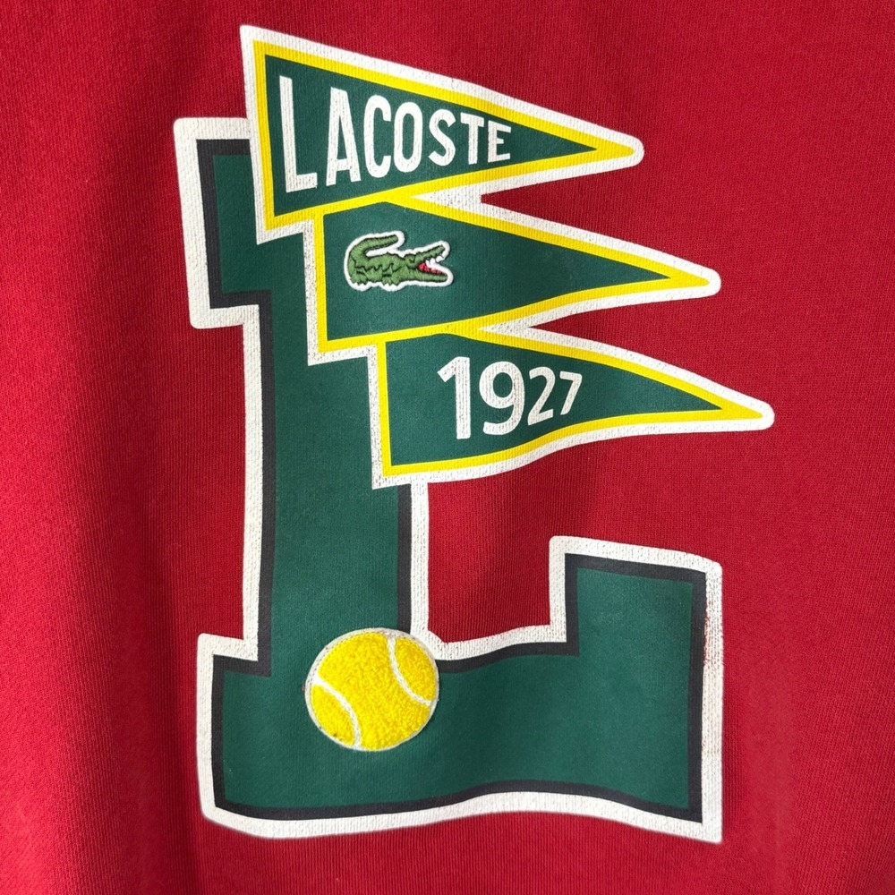 Lacoste Sweatshirt Mens XXL Red Heritage 1927 Graphic Tennis Preppy Old Money - Picture 5 of 8